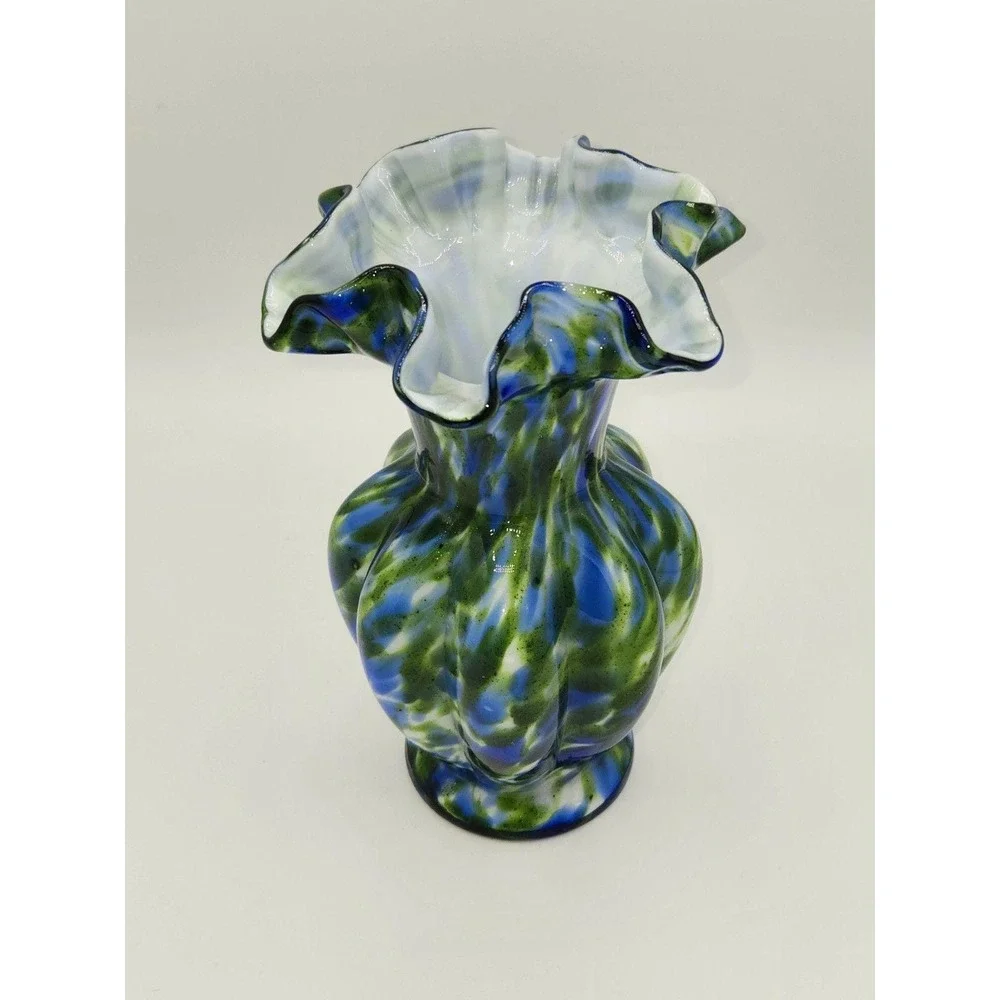 Fenton‎ Glass Murrhina Aventurine Green Blue Vase 7.5